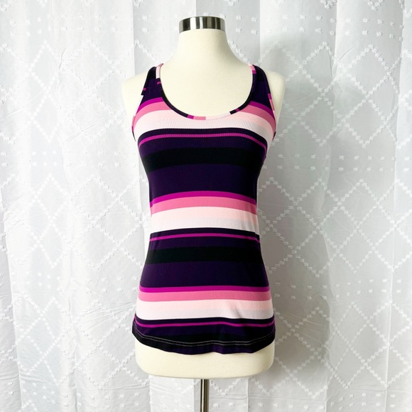 🤖 55. LULULEMON Cool Racerback Tank PINKS PURPLES BLACK Stripes Small Med - Picture 1 of 6